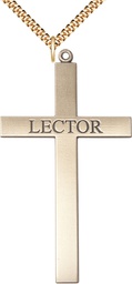 [5956GF/24G] 14kt Gold Filled Lector Cross Pendant on a 24 inch Gold Plate Heavy Curb chain