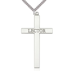 [5956SS/24S] Sterling Silver Lector Cross Pendant on a 24 inch Light Rhodium Heavy Curb chain