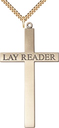 [5958GF/24G] 14kt Gold Filled Lay Reader Cross Pendant on a 24 inch Gold Plate Heavy Curb chain