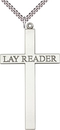 [5958SS/24S] Sterling Silver Lay Reader Cross Pendant on a 24 inch Light Rhodium Heavy Curb chain