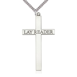 [5958SS/24S] Sterling Silver Lay Reader Cross Pendant on a 24 inch Light Rhodium Heavy Curb chain