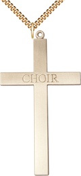 [5959GF/24G] 14kt Gold Filled Choir Cross Pendant on a 24 inch Gold Plate Heavy Curb chain