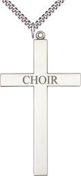 [5959SS/24S] Sterling Silver Choir Cross Pendant on a 24 inch Light Rhodium Heavy Curb chain