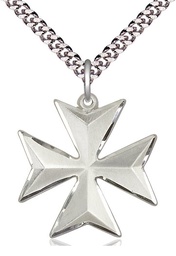 [5994SS-CV/24S] Sterling Silver Maltese Cross Pendant on a 24 inch Light Rhodium Heavy Curb chain