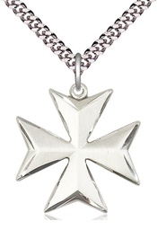 [5994SS-CX/24S] Sterling Silver Maltese Cross Pendant on a 24 inch Light Rhodium Heavy Curb chain