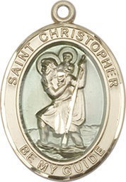 [8022EKT] 14kt Gold Saint Christopher w/Epoxy Medal