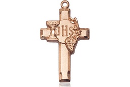[6021KT] 14kt Gold Cross w/IHS Grapes Medal