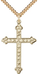 [6033GF/24G] 14kt Gold Filled Heart Cross Pendant on a 24 inch Gold Plate Heavy Curb chain