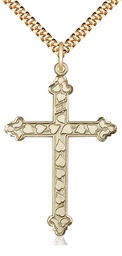 [6033GF/24G] 14kt Gold Filled Heart Cross Pendant on a 24 inch Gold Plate Heavy Curb chain