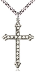 [6033SS/24S] Sterling Silver Heart Cross Pendant on a 24 inch Light Rhodium Heavy Curb chain