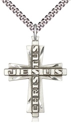 [6034SS/24S] Sterling Silver Jesus Christus Cross Pendant on a 24 inch Light Rhodium Heavy Curb chain
