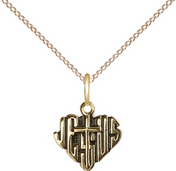 [6041GF/18GF] 14kt Gold Filled Heart of Jesus w/Cross Pendant on a 18 inch Gold Filled Light Curb chain