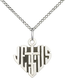 [6043SS/18SS] Sterling Silver Heart of Jesus w/Cross Pendant on a 18 inch Sterling Silver Light Curb chain