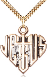 [6044GF/24G] 14kt Gold Filled Heart of Jesus w/Cross Pendant on a 24 inch Gold Plate Heavy Curb chain