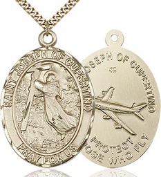 [6057GF/24G] 14kt Gold Filled Saint Joseph of Cupertino Pendant on a 24 inch Gold Plate Heavy Curb chain