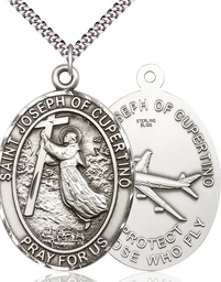 [6057SS/24S] Sterling Silver Saint Joseph of Cupertino Pendant on a 24 inch Light Rhodium Heavy Curb chain