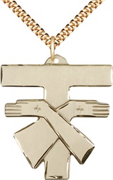[6073GF/24G] 14kt Gold Filled Franciscan Cross Pendant on a 24 inch Gold Plate Heavy Curb chain