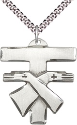 [6073SS/24S] Sterling Silver Franciscan Cross Pendant on a 24 inch Light Rhodium Heavy Curb chain