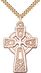 [6214GF/24G] 14kt Gold Filled Celtic Cross Pendant on a 24 inch Gold Plate Heavy Curb chain