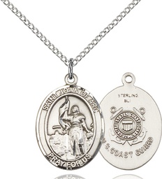 [8053SS3/18S] Sterling Silver Saint Joan of Arc  Coast Guard Pendant on a 18 inch Light Rhodium Light Curb chain