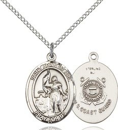 [8053SS3/18SS] Sterling Silver Saint Joan of Arc  Coast Guard Pendant on a 18 inch Sterling Silver Light Curb chain