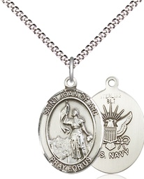 [8053SS6/18S] Sterling Silver Saint Joan of Arc Navy Pendant on a 18 inch Light Rhodium Light Curb chain