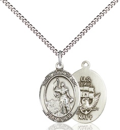 [8053SS6/18S] Sterling Silver Saint Joan of Arc Navy Pendant on a 18 inch Light Rhodium Light Curb chain