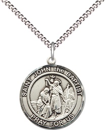 [8054RDSS/18S] Sterling Silver Saint John the Baptist Pendant on a 18 inch Light Rhodium Light Curb chain