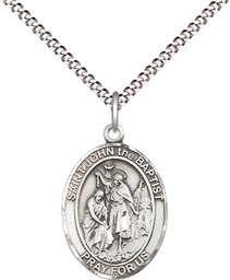 [8054SS/18S] Sterling Silver Saint John the Baptist Pendant on a 18 inch Light Rhodium Light Curb chain