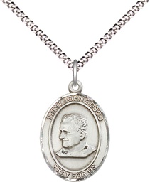[8055SS/18S] Sterling Silver Saint John Bosco Pendant on a 18 inch Light Rhodium Light Curb chain
