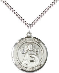 [8056RDSS/18S] Sterling Silver Saint John the Apostle Pendant on a 18 inch Light Rhodium Light Curb chain