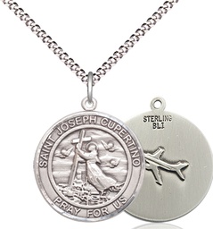 [8057RDSS/18S] Sterling Silver Saint Joseph of Cupertino Pendant on a 18 inch Light Rhodium Light Curb chain