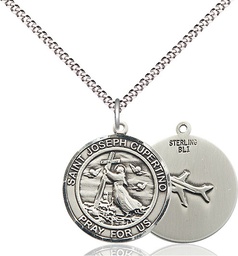 [8057RDSS/18S] Sterling Silver Saint Joseph of Cupertino Pendant on a 18 inch Light Rhodium Light Curb chain