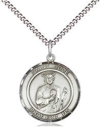 [8060RDSS/18S] Sterling Silver Saint Jude Pendant on a 18 inch Light Rhodium Light Curb chain