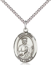 [8060SS/18S] Sterling Silver Saint Jude Pendant on a 18 inch Light Rhodium Light Curb chain