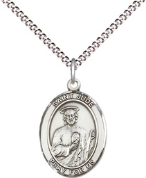 [8060SS/18S] Sterling Silver Saint Jude Pendant on a 18 inch Light Rhodium Light Curb chain