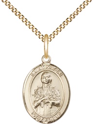 [8061GF/18G] 14kt Gold Filled Saint Kateri Pendant on a 18 inch Gold Plate Light Curb chain