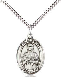 [8061SS/18S] Sterling Silver Saint Kateri Pendant on a 18 inch Light Rhodium Light Curb chain