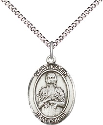 [8061SS/18S] Sterling Silver Saint Kateri Pendant on a 18 inch Light Rhodium Light Curb chain