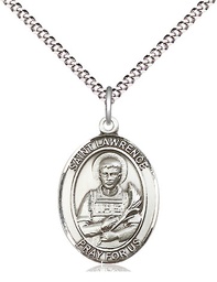 [8063SS/18S] Sterling Silver Saint Lawrence Pendant on a 18 inch Light Rhodium Light Curb chain