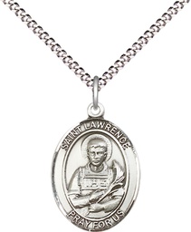[8063SS/18S] Sterling Silver Saint Lawrence Pendant on a 18 inch Light Rhodium Light Curb chain