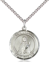 [8065RDSS/18S] Sterling Silver Saint Lucia of Syracuse Pendant on a 18 inch Light Rhodium Light Curb chain