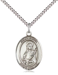 [8065SS/18S] Sterling Silver Saint Lucia of Syracuse Pendant on a 18 inch Light Rhodium Light Curb chain
