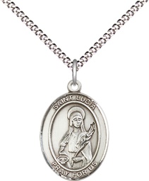 [8065SS/18S] Sterling Silver Saint Lucia of Syracuse Pendant on a 18 inch Light Rhodium Light Curb chain