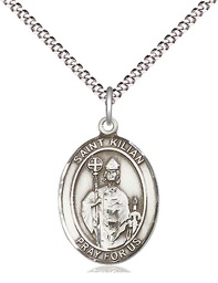 [8067SS/18S] Sterling Silver Saint Kilian Pendant on a 18 inch Light Rhodium Light Curb chain