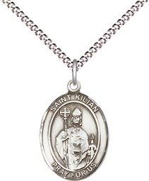 [8067SS/18S] Sterling Silver Saint Kilian Pendant on a 18 inch Light Rhodium Light Curb chain