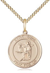 [8068RDGF/18G] 14kt Gold Filled Saint Luke the Apostle Pendant on a 18 inch Gold Plate Light Curb chain