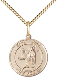 [8068RDGF/18G] 14kt Gold Filled Saint Luke the Apostle Pendant on a 18 inch Gold Plate Light Curb chain