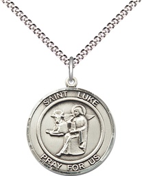 [8068RDSS/18S] Sterling Silver Saint Luke the Apostle Pendant on a 18 inch Light Rhodium Light Curb chain