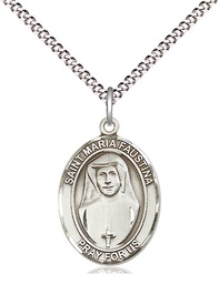 [8069SS/18S] Sterling Silver Saint Maria Faustina Pendant on a 18 inch Light Rhodium Light Curb chain